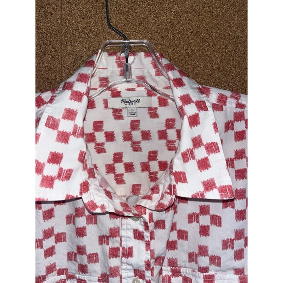 Madewell Womens Market Popover Crosshatch Ikat Shirt Size L Red White - Picture 3 of 7